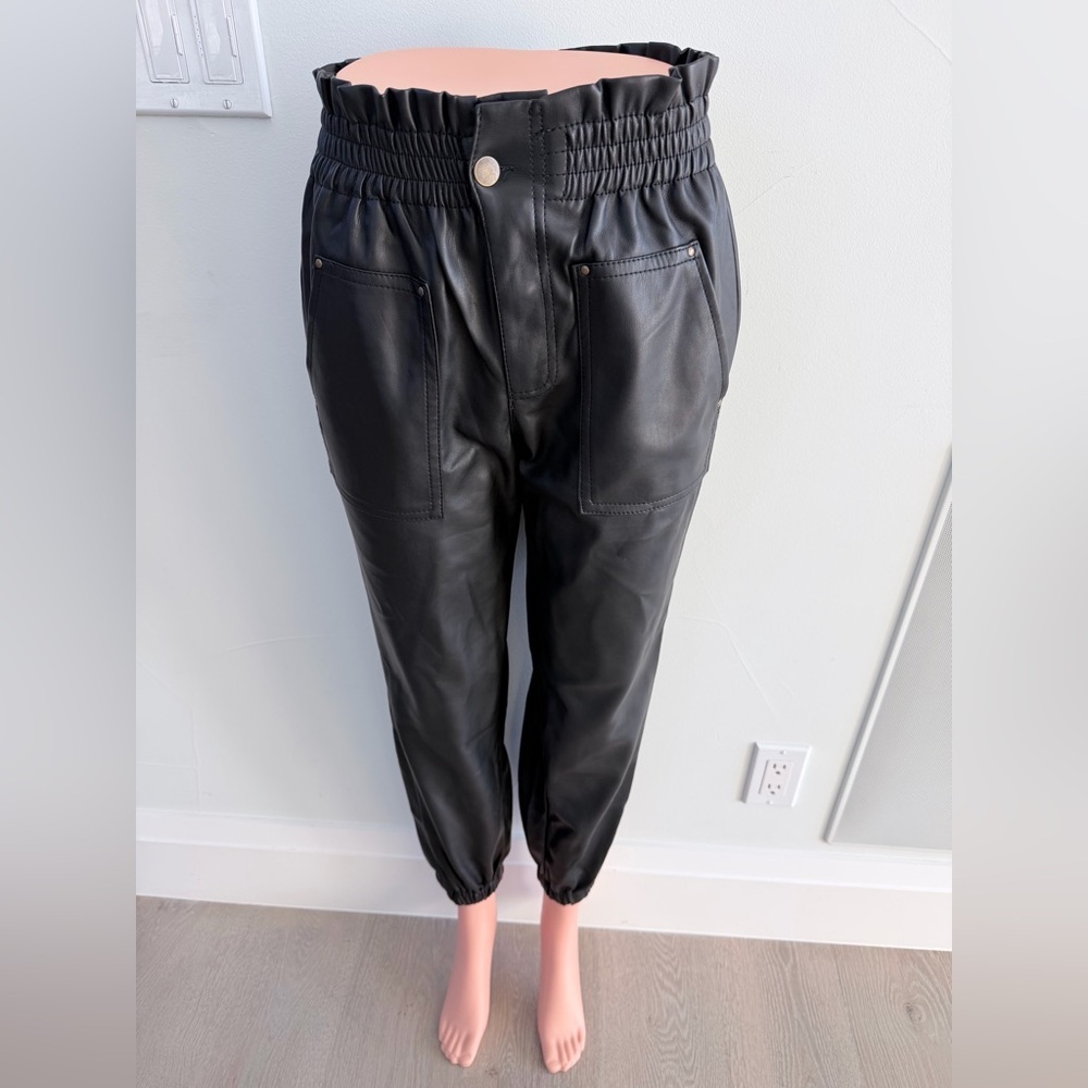 New Y2K Black Faux Leather Jogger Pants size S